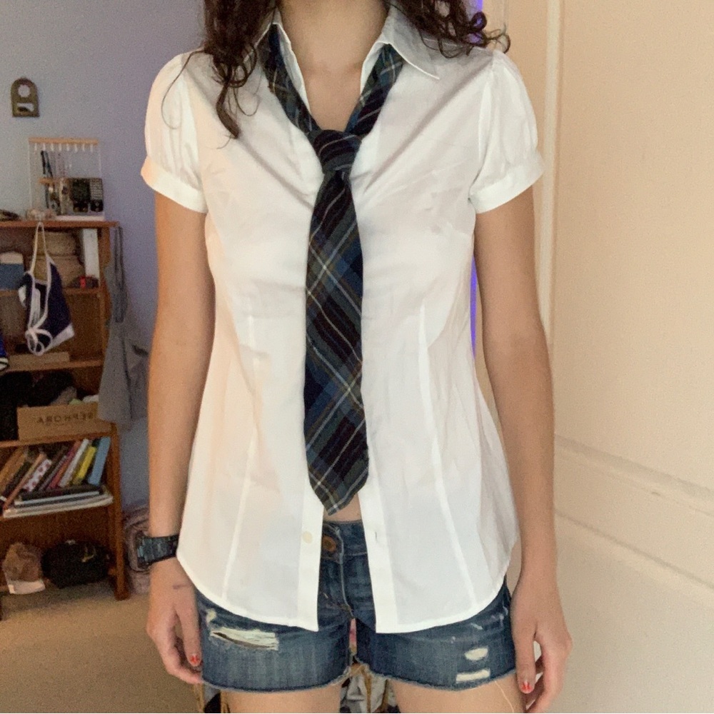 nwt puff sleeve fitted white button up shirt by the limited